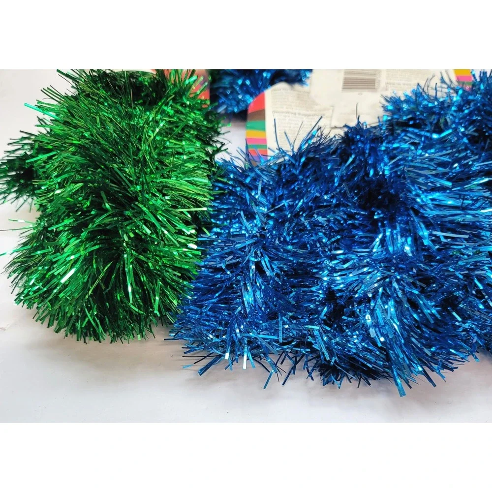 Vintage Decor Noel Tinsel Garland Blue & Green  Metallic Christmas 15/20ft 6-Ply